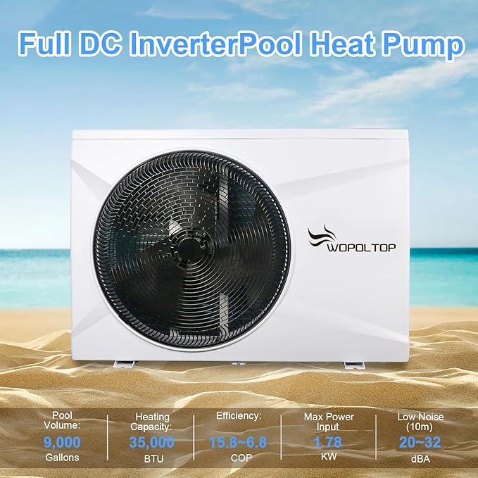 FULL DC INVERTER 35,000BTU SWIMMING POOL HEAT PUMP 10KW FOR UP TO 9,000 GALLONS POOL