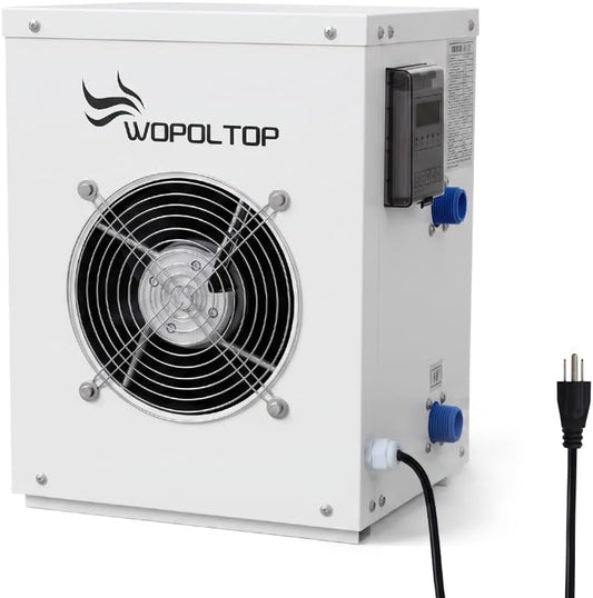 WOPOLTOP W3.5KW pool heat pump — WOPOLTOP 游泳池热泵，110V 60Hz 泳池加热器，适用于 2000 加仑以下泳池 | 12000BTU，钛合金热交换器，适用于小型泳池/水疗浴缸，IPX4 防水