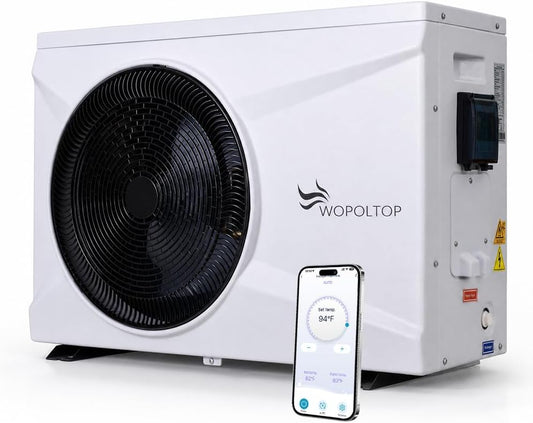 WOPOLTOP W21KW pool heat pump — WOPOLTOP 泳池加热器，制冷制热两用，适用于 20000 加仑以下泳池 | 71000 BTU 全直流变频泳池热泵，钛合金热交换器，智能 App 控制，220-240V 电压，能效比 15.8