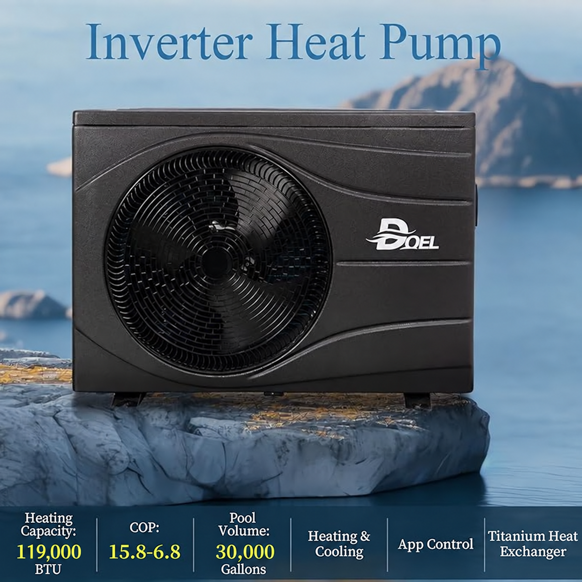 DOEL 35kW inverter pool heat pump - 119,000 BTU and up to 30,000 US gallons