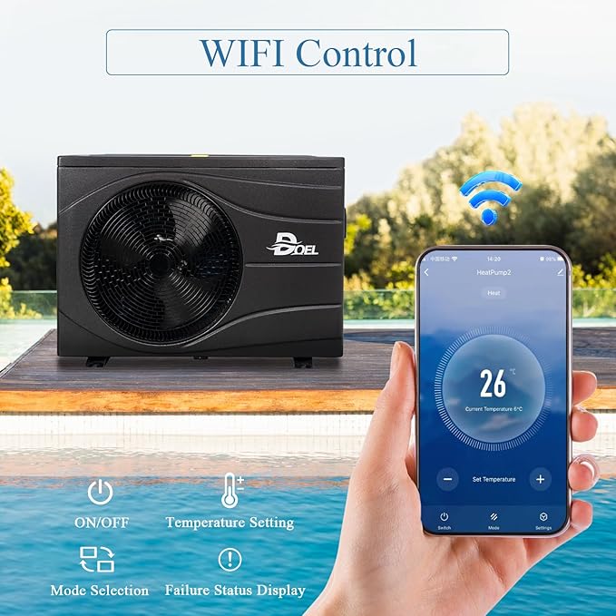 Wave Style Swimming Pool Heat Pump, Full DC Inverter Pool Heater for Above and In Ground with WiFi Smart Control PanelPools and Spas
