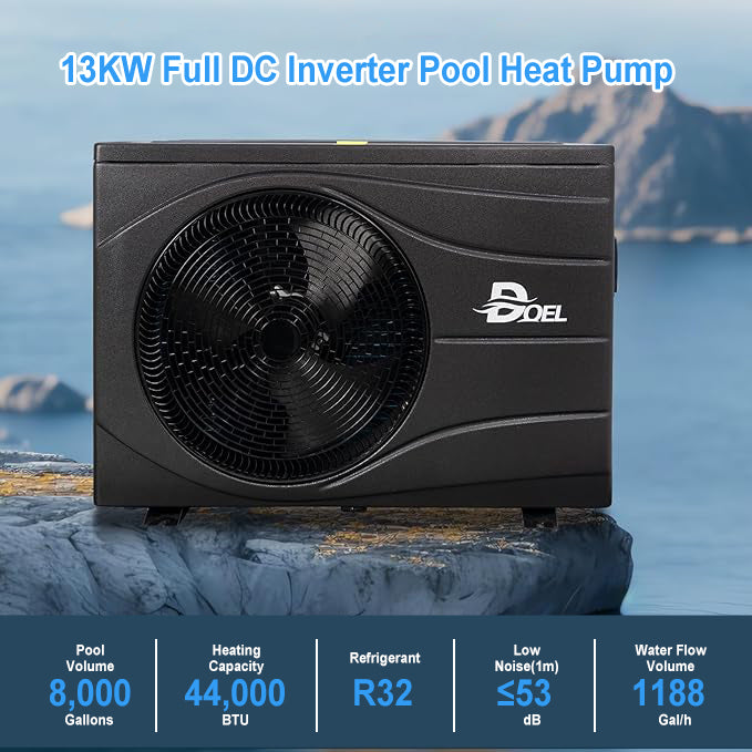Wave Style Swimming Pool Heat Pump, Full DC Inverter Pool Heater for Above and In Ground with WiFi Smart Control PanelPools and Spas