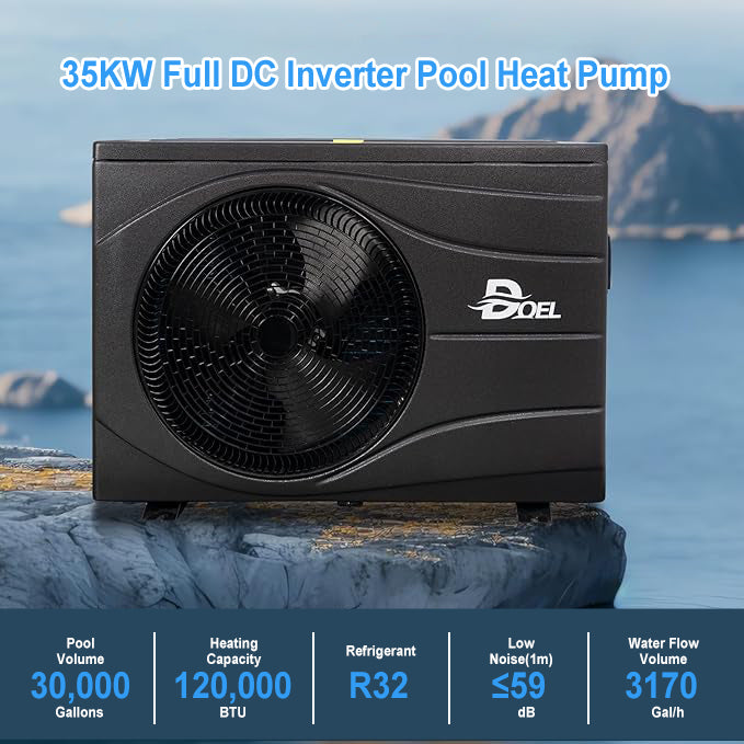 Wave Style Swimming Pool Heat Pump, Full DC Inverter Pool Heater for Above and In Ground with WiFi Smart Control PanelPools and Spas