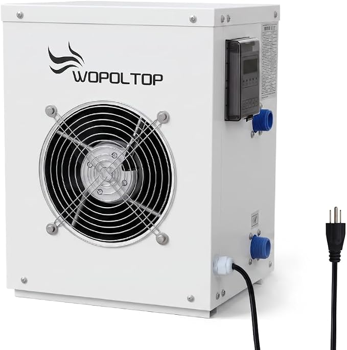 WOPOLTOP 12,000 BTU white mini pool heat pump with controller and power cord