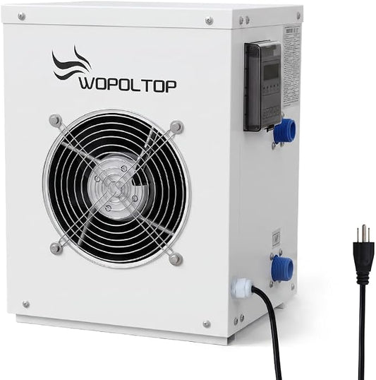 WOPOLTOP 12,000 BTU white mini pool heat pump with controller and power cord